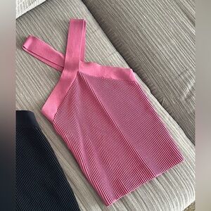 Babaton Pink Ribbed Criss Cross Tank